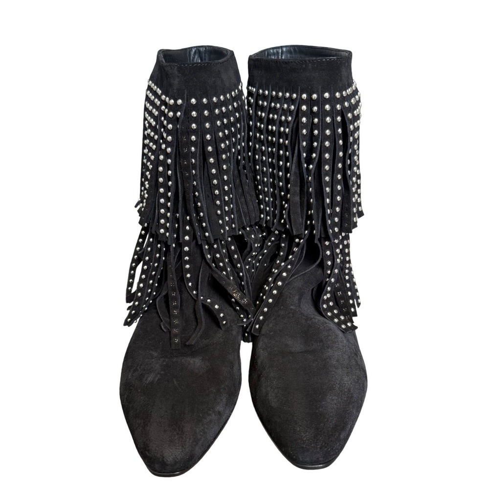 Saint Laurent RARE Studded Fringe Suede Boots EU 38 Festival Boho YSL Coachella - Picture 4 of 14
